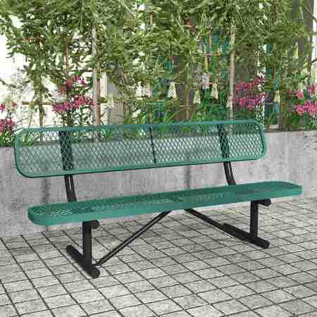 FLASH FURNITURE Sigrid 6' Outdoor Bench with Backrest, Commercial Grade Green Mesh Seat, Backrest, Black Steel Frame SLF-AG4HUT2-GN-GG